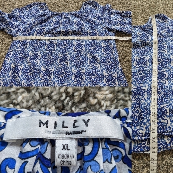✨3/$15 Milly for Design Nation blue white 1/2 sleeve blouse XL - Picture 6 of 8